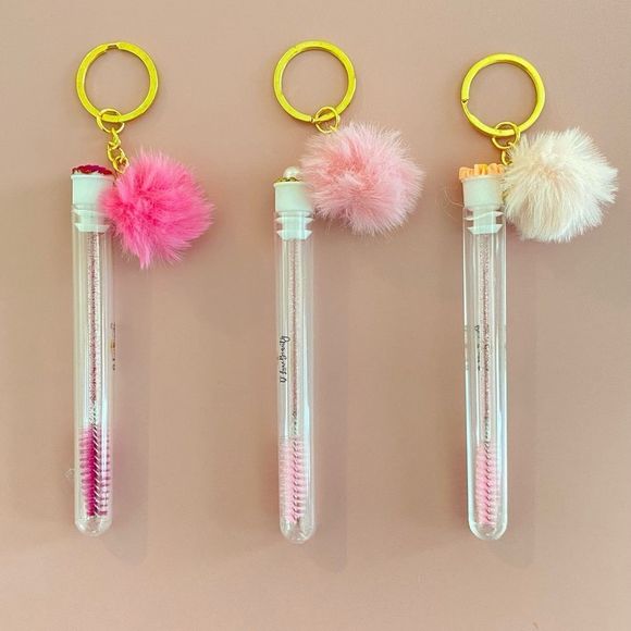 3pcs Tube Eyelash Brush/Spoolie with Furball & Gold Keychain | Mascara Wand - Picture 2 of 6